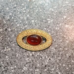 Vintage Gold and Red Oval Brooch